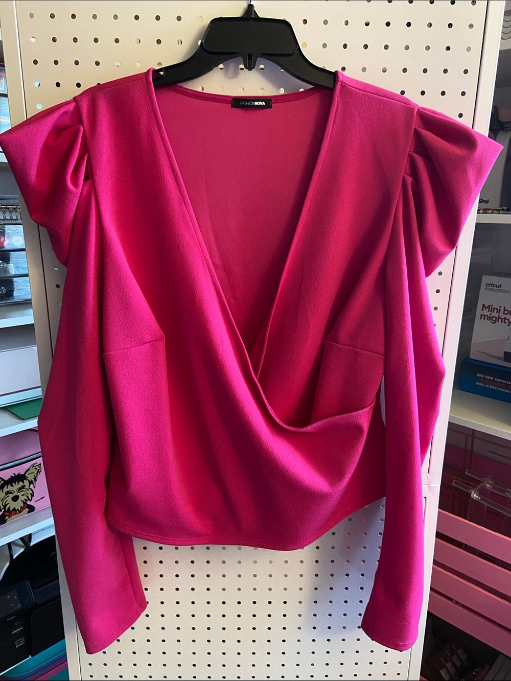 Fashion Nova Hot Pink Draped V-Neck Blouse